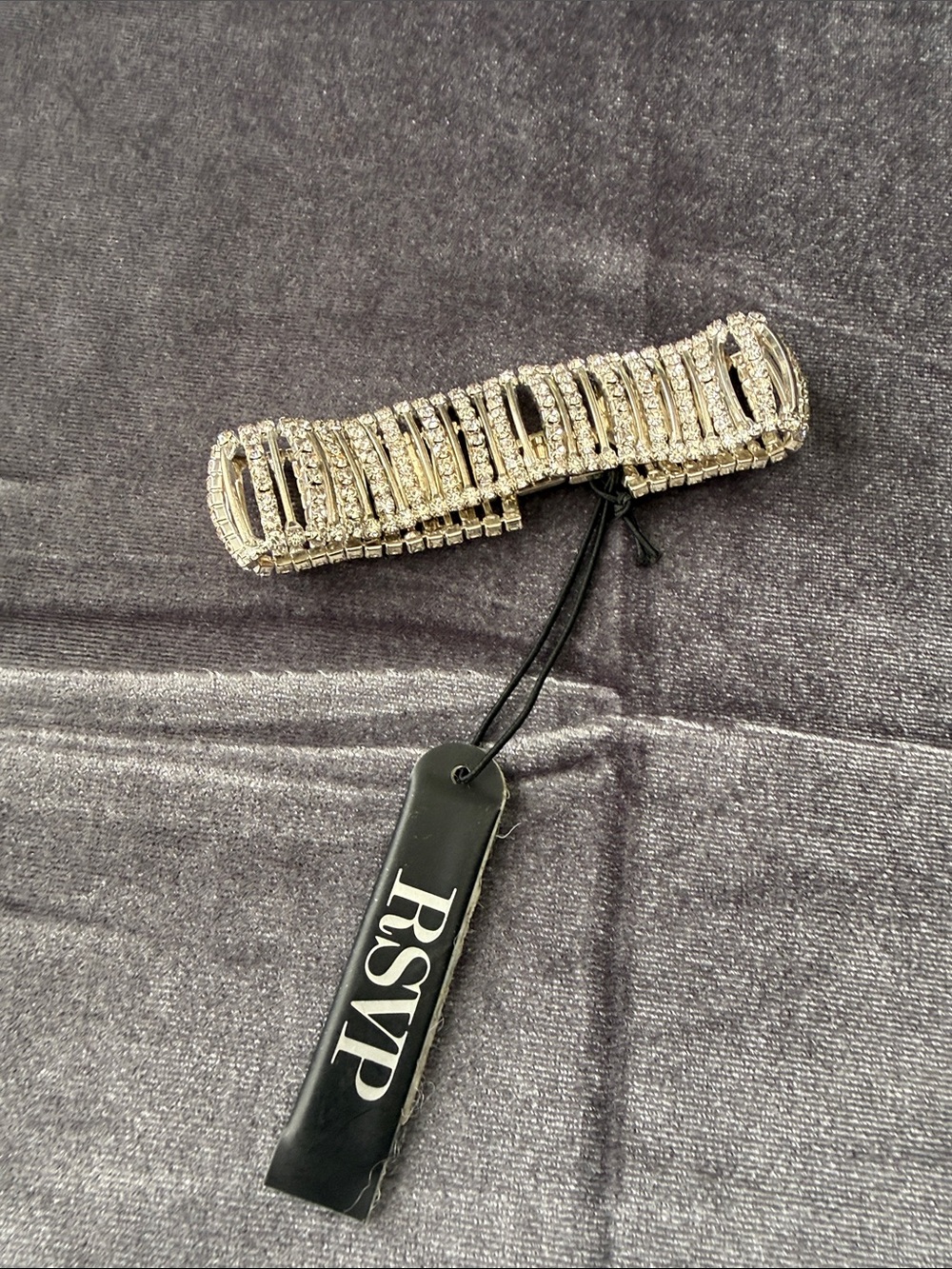 RSVP Silver Crystal Row Barrette Hair Clip